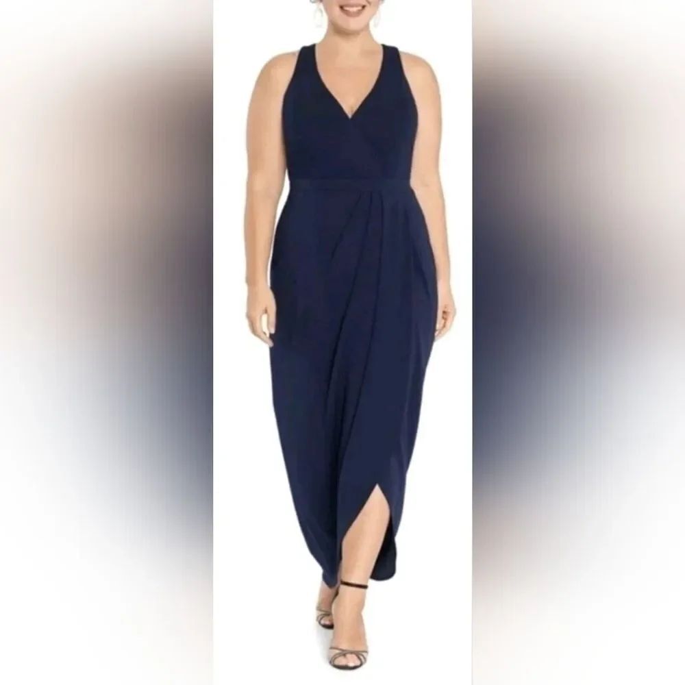Xscape (3216XW) Sleeveless Tulip Hem Scuba Crepe Gown Dress NWT SZ 14W Navy Blue